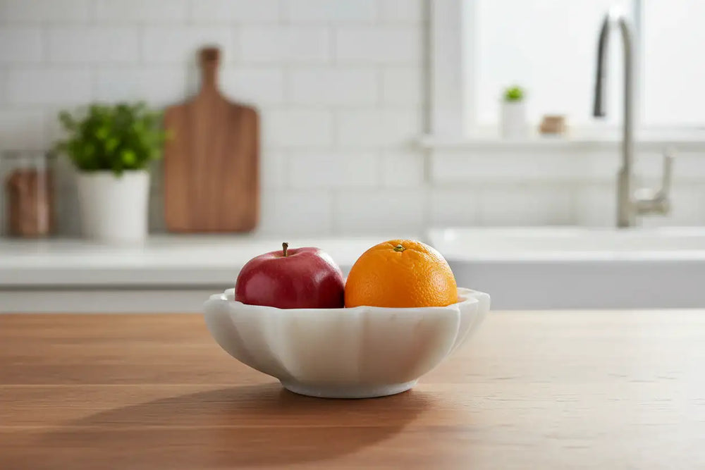Handcrafted White Marble Flower Bowl – Decorative Urli & Serving Bowl Marble
