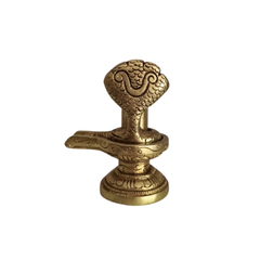 Sacred Brass Shiva Lingam and Yoni Pitha Adorned with Multi-Hooded Naga
