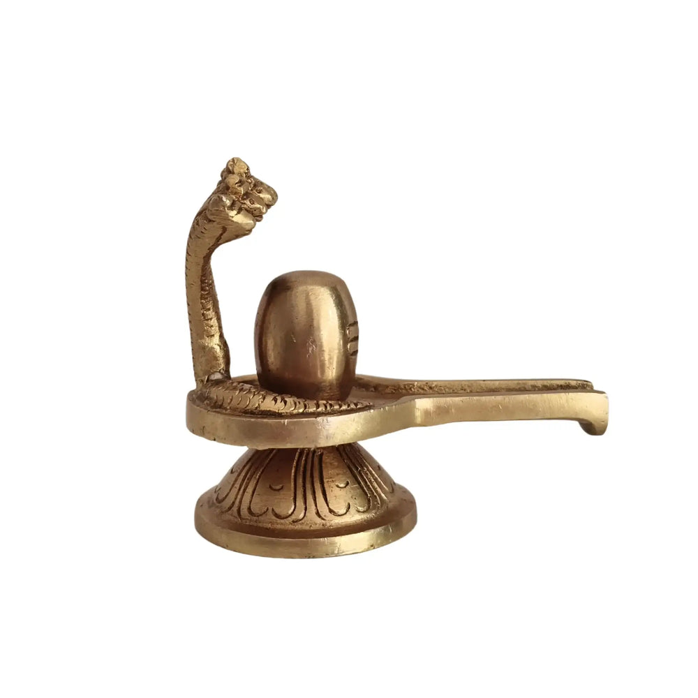 Auspicious Handcrafted Brass Shiva Lingam and Yoni Pitha with Naga Protection Brass Ware