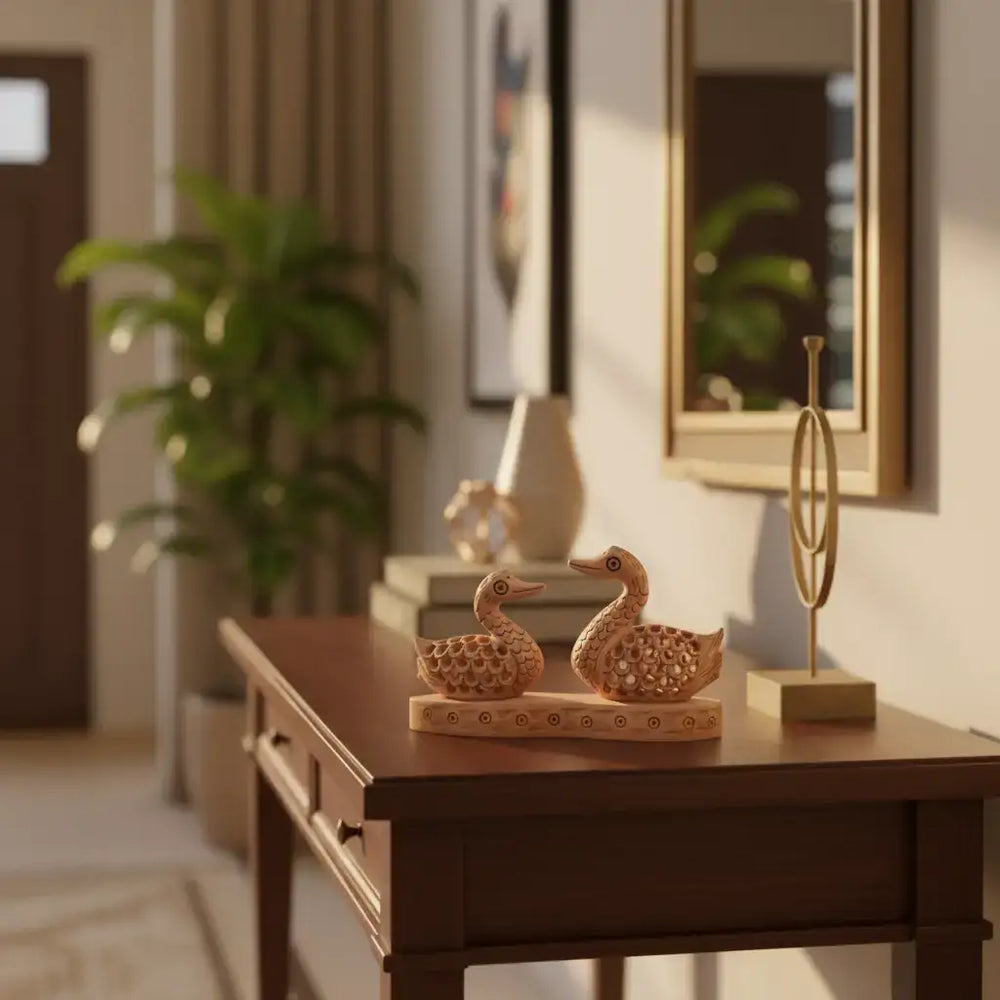 Wooden Carved Ducks Couple | Ideal Gift & Decorative Sculpture maruthi handicrafts