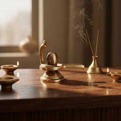 Auspicious Handcrafted Brass Shiva Lingam and Yoni Pitha with Naga Protection