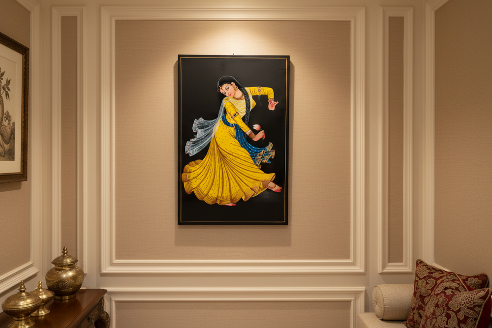 The Graceful Lotus Kathak Dancer Wall Art - Nirmal Painting Paintings