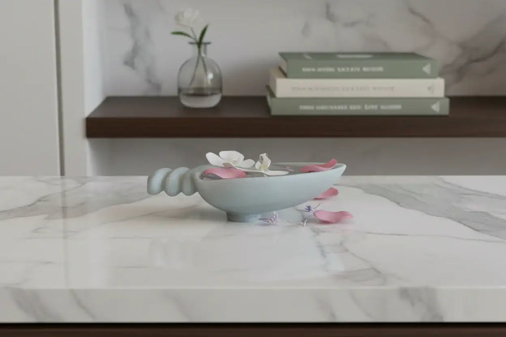 White Marble Decorative Bowl with Handle – Urli & Pooja Diya Bowl Marble