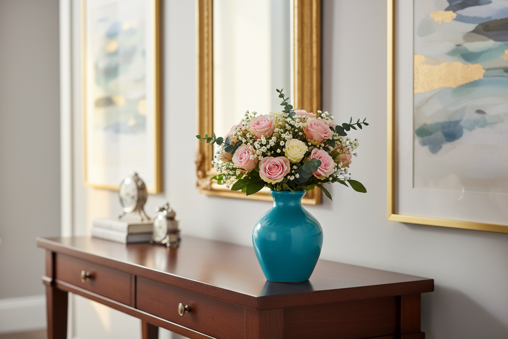 Handmade decorative flower vase with smooth glossy surface