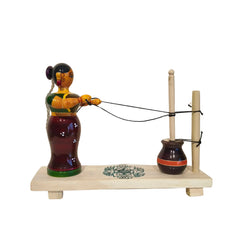 Handicrafted Lacquerware - Lady Churning Butter Figurine Etikoppaka Lacquerware