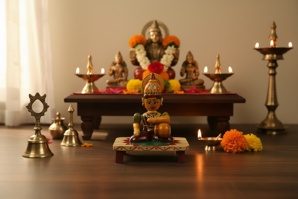 Handmade Channapatna wooden Lakshmi Devi seated idol