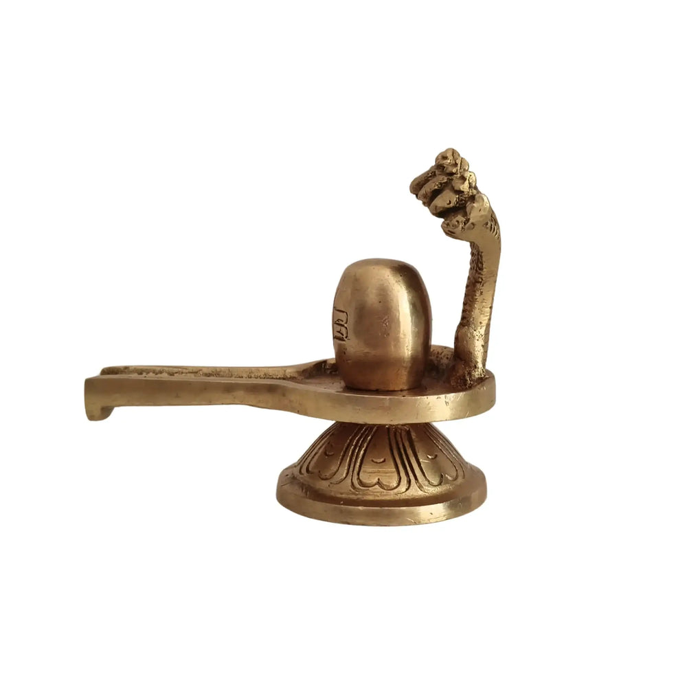 Auspicious Handcrafted Brass Shiva Lingam and Yoni Pitha with Naga Protection Brass Ware