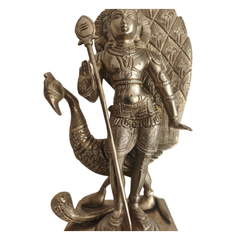 Traditional Lord Kartikeya Statue with Peacock and Vel for Home Temple & Spiritual Decor Brass Artwork