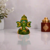Majestic Etikoppaka Lord Ganesha Bust - Intricate Green Lacquer Etikoppaka Lacquerware