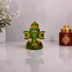 Majestic Etikoppaka Lord Ganesha Bust - Intricate Green Lacquer
