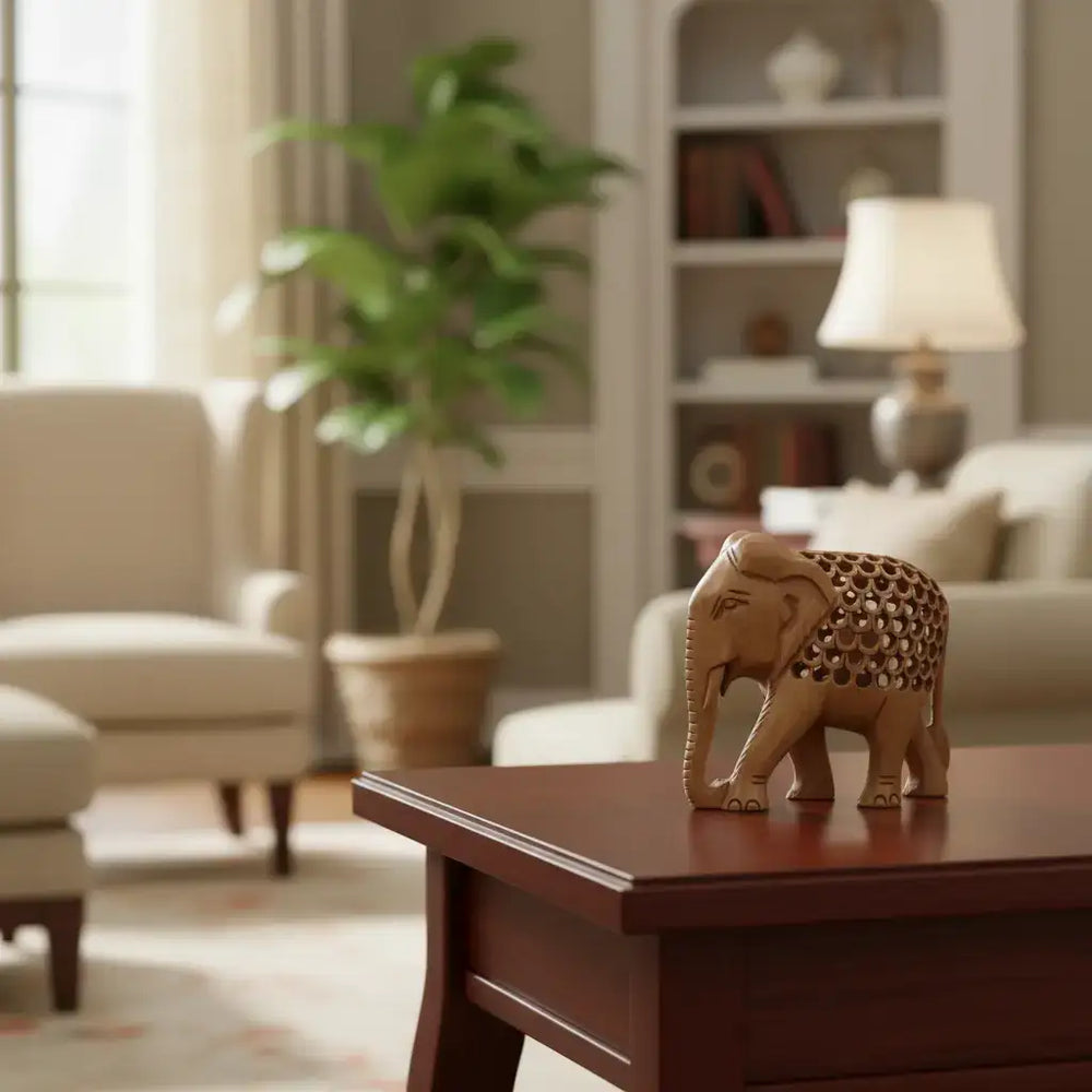 Wooden Elephant with Jali Work | Handmade Indian Craft Sculpture maruthi handicrafts