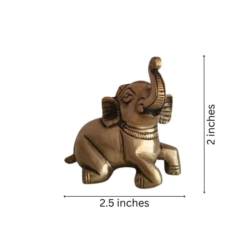 Pair of Handcrafted Brass Elephant Figurines Trunk Up Lucky Elephant Decor Brass Ware