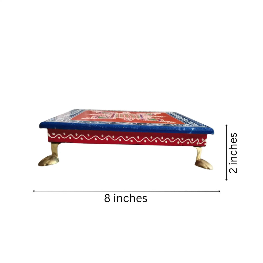 Hand-Painted Wooden Stool For Pooja (Chowki) with Traditional Design Wood Decorative