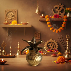Brass Kalasha (Kalasa) with Lotus Leaves Brass Ware