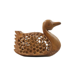 Hand-Carved Wooden Duck with Baby – Beautiful Family Sculpture Wooden Decorative