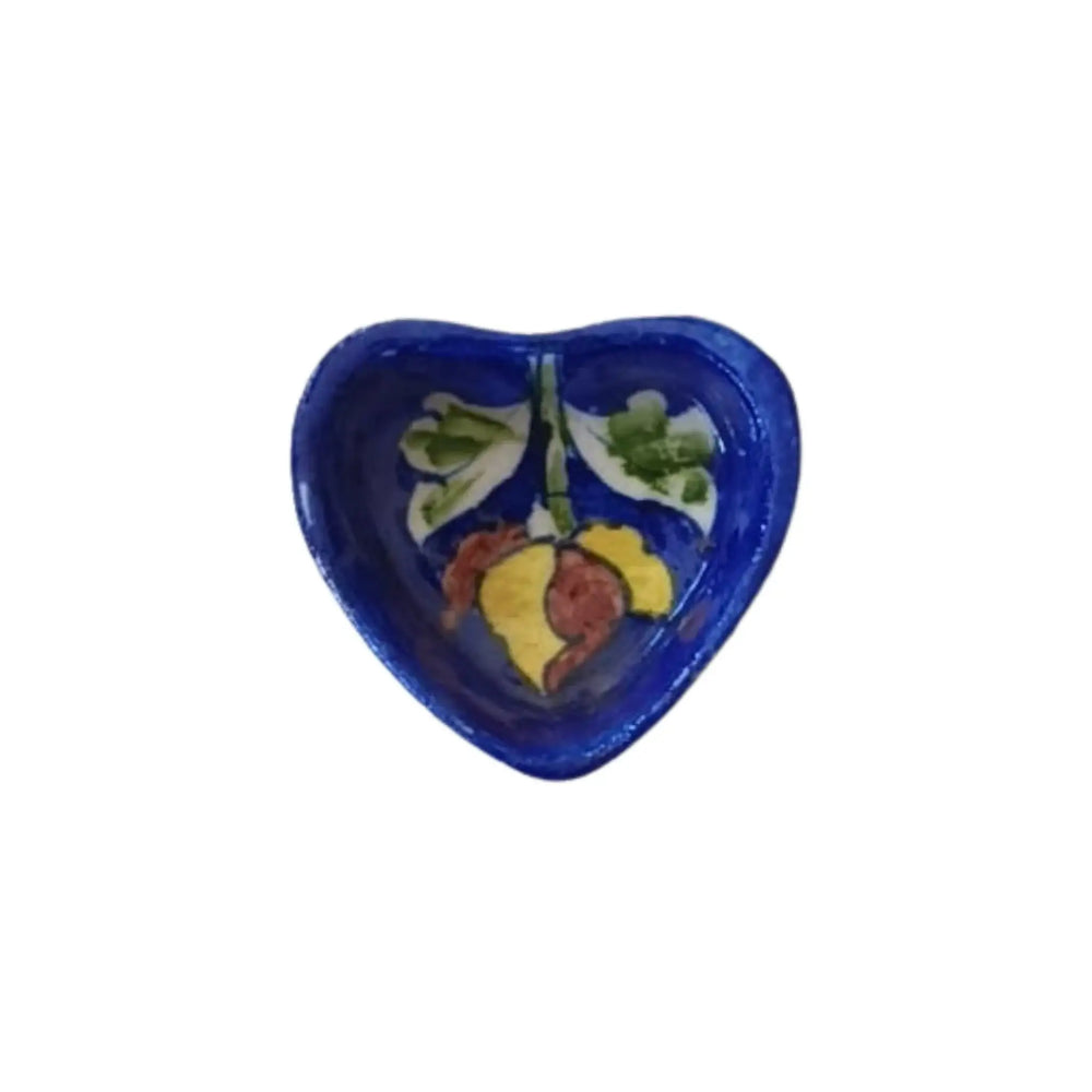 Heart-Shaped Blue Pottery Diya | Floral Oil Lamp Pottery