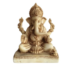 Seated Ganesha Statue in Resin with Intricate Details Wood Decorative