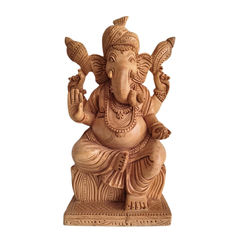 Hand-Carved Wooden Lord Ganesha Statue for Prosperity & Wisdom