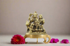 Brass Shiva, Parvati & Ganesha Seated on Nandi Bull Brass Ware