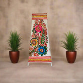 Hand-Painted Leather Lamp with Peacock and Floral Design Leather Paintings