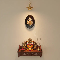 Divine Krishna with Cow in Rosewood Oval Inlay Frame Inlay Art