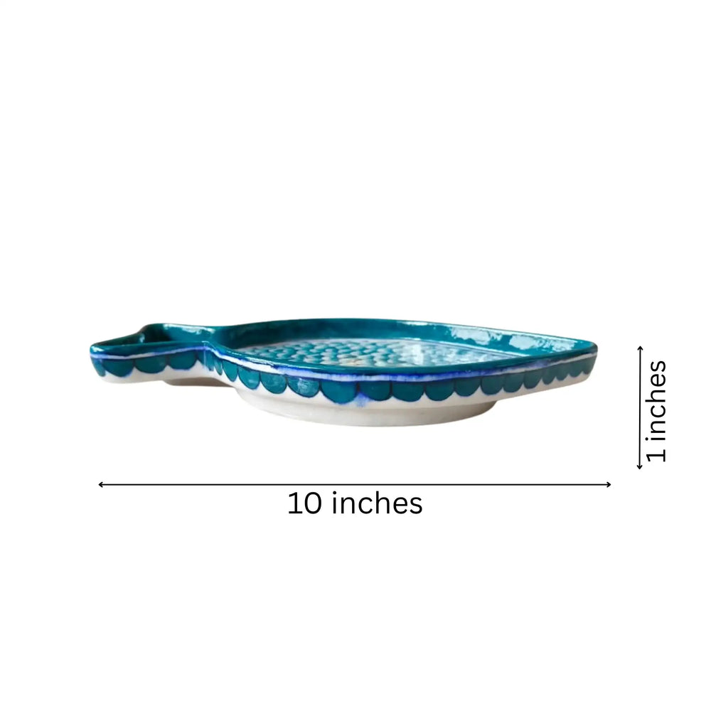 Hand-Painted Teal Blue Pottery Fish Wall Decor | Coastal Quartz Art Pottery