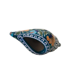 Hand-Painted Blue Pottery Shank Decor | Traditional Conch Shell Art Pottery