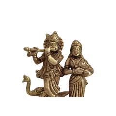 Brass Radha Krishna Idol with Flute and Peacock – Symbol of Eternal Love and Devotion