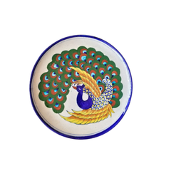 Hand-Painted Wall Decor Plate Indian Peacock Pottery