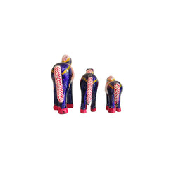 Set of 3 Hand-Painted Wooden Horses - Royal Blue & Pink Indian Folk Art Decor Wood Decorative