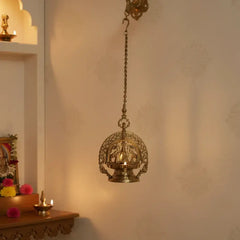 Hanging Bronze Deepam with Lakshmi Idol – Auspicious Temple Decor pooja accessories