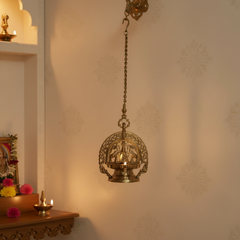 Hanging Bronze Deepam with Lakshmi Idol – Auspicious Temple Decor