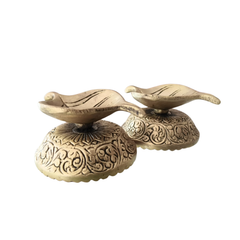 Pair of Ornate Brass Leaf-Shaped Diyas (Oil Lamps)