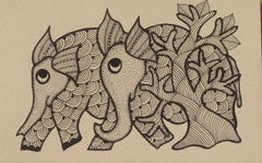 The Eternal Bond – Authentic Gond Elephant and Tree of Life Art Paintings