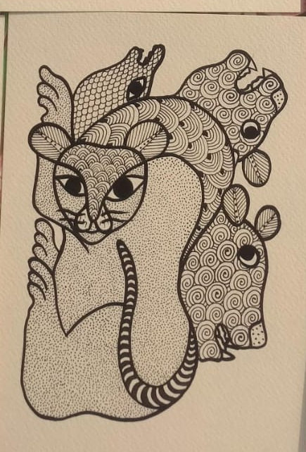 Jungle Totem Interwoven Gond Tale in Vibrant Tribal Art Paintings