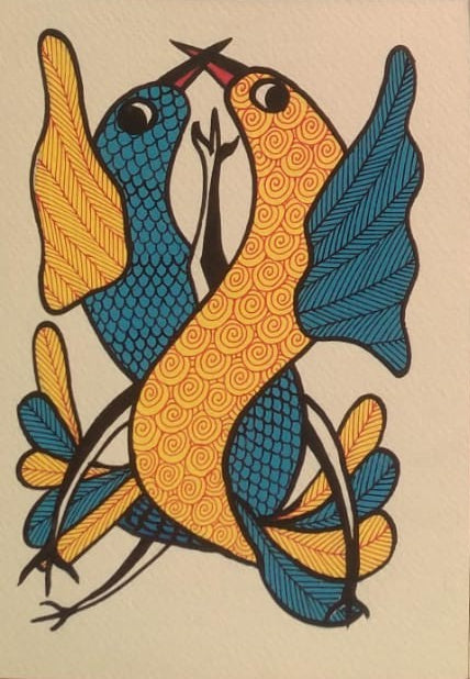 Handmade Gond Art Birds Greeting Card Paintings