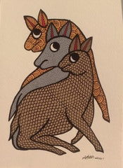 The Kinship Herd – Hand-Painted Gond Deer Trio Art Paintings