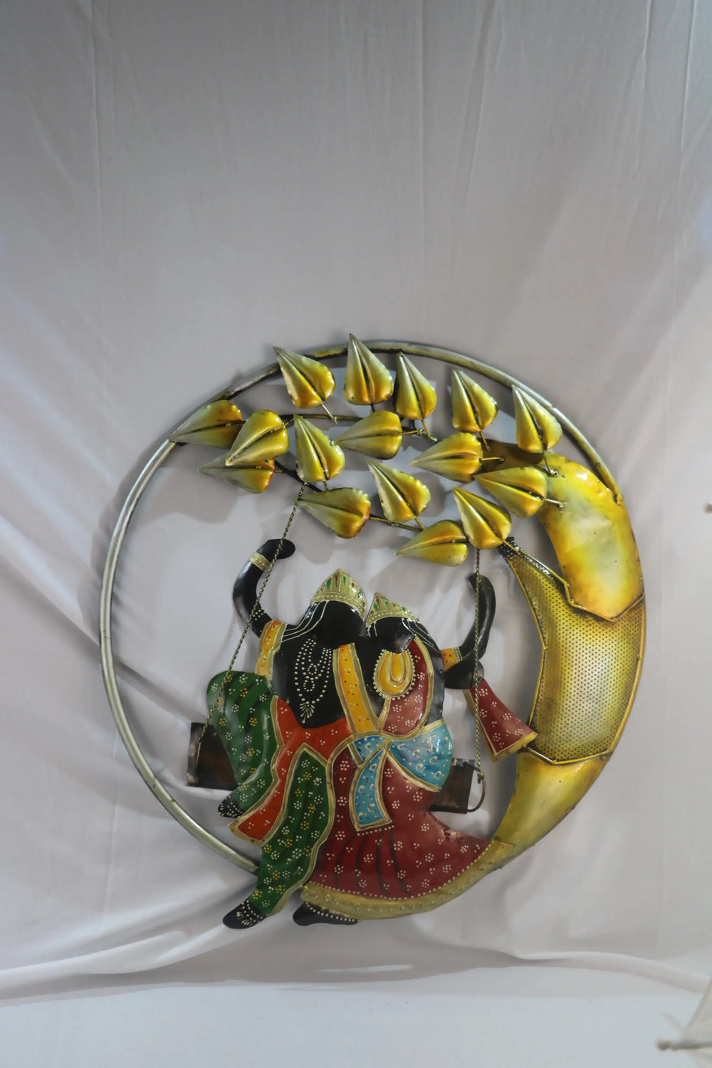 Decorative Radha Krishna Round Iron Wall Hanging – Perfect for Home & Temple Iron Decorative