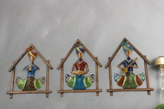 Iron Hand Painted 3 Sardar Musicians Home Wall Hangings Iron Decorative