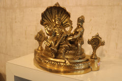 Brass Lord Vishnu and Lakshmi on Sheshnag Idol