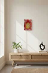 Decorative box with floral design on a red background