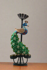 Iron Multicolour Peacock Deepam Stand