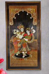 Radha Krishna in Rosewood Inlay – Exquisite Mysore Handicraft Wall Décor