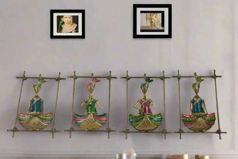 Iron Hand Painted Rajasthani Sardar Set Of 4 Iron Decorative