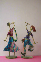 Iron Multicolor Garba Couple or Dandiya Couple Decorative Showpiece