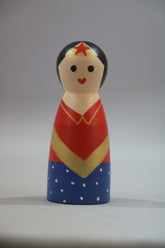 Handcrafted Wonder Woman Wooden Peg Doll – Kid-Safe & Decorative