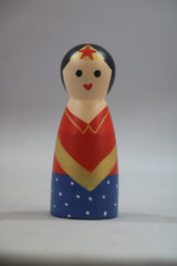 Handcrafted Wonder Woman Wooden Peg Doll – Kid-Safe & Decorative