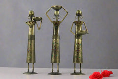 Iron Figurine Tagari Doll Light Candle Holder Set of 3 Iron Decorative