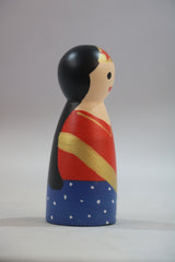 Handcrafted Wonder Woman Wooden Peg Doll – Kid-Safe & Decorative
