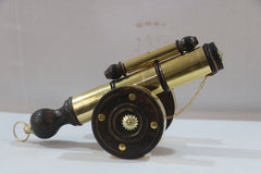 Brass Firangi Cannon on Wooden Base – Decorative Tabletop Showpiece